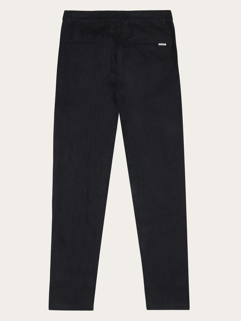 KnowledgeCotton Apparel - WMN CALLA tapered mid-rise linen pants - GOTS/Vegan Pants 1300 Black Jet