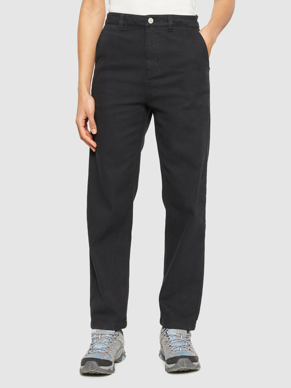 KnowledgeCotton Apparel - WMN CALLA tapered mid-rise twill workwear pants - GOTS/Vegan Pants 1300 Black Jet