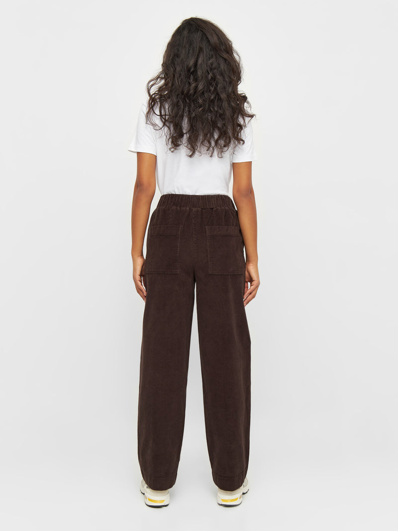 KnowledgeCotton Apparel - WMN CHLOE barrel high-rise babycord elastic waistband pants Pants 1394 Chocolate Plum