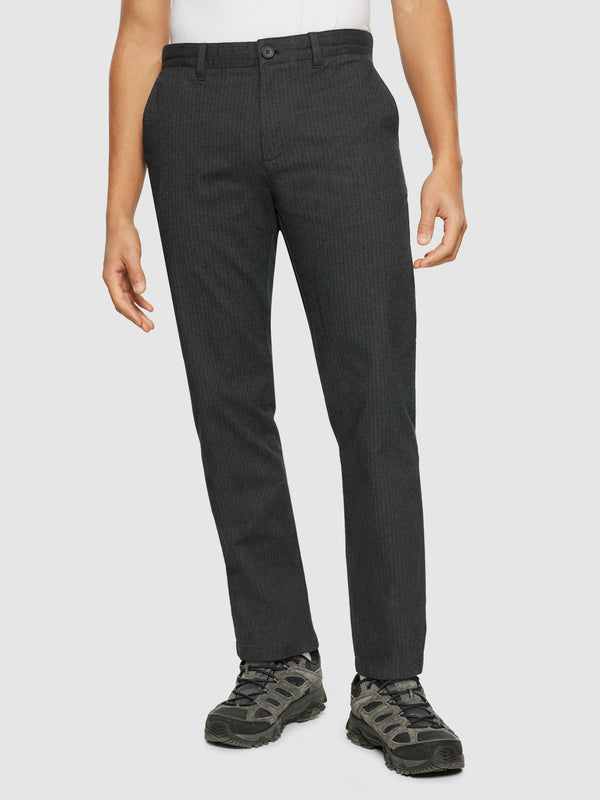 KnowledgeCotton Apparel - MEN CHUCK regular flannel herringbone chinos - GOTS/Vegan Pants 1402 Gray Pinstripe