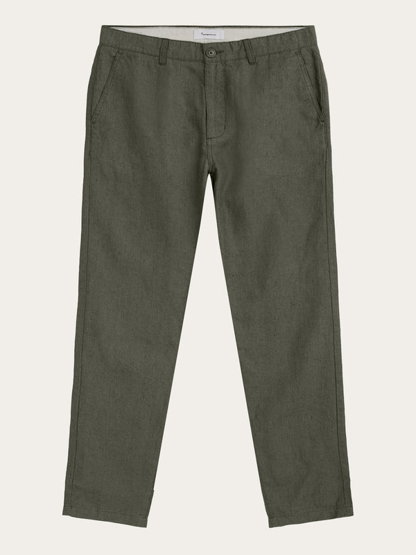 KnowledgeCotton Apparel - MEN CHUCK regular linen pants - GOTS/Vegan Pants 1068 Burned Olive