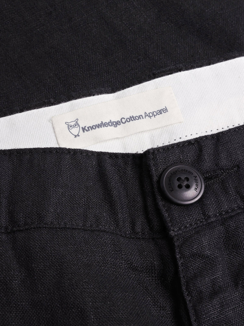 KnowledgeCotton Apparel - MEN CHUCK regular linen pants - GOTS/Vegan Pants 1300 Black Jet