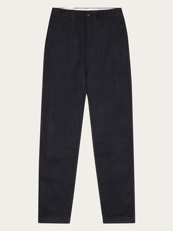 KnowledgeCotton Apparel - MEN CHUCK regular  linen pants - GOTS/Vegan Pants 1300 Black Jet