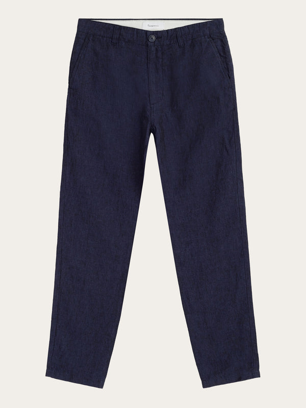 KnowledgeCotton Apparel - MEN CHUCK regular linen pants - GOTS/Vegan Pants 1450 Yarndyed - Total Eclipse