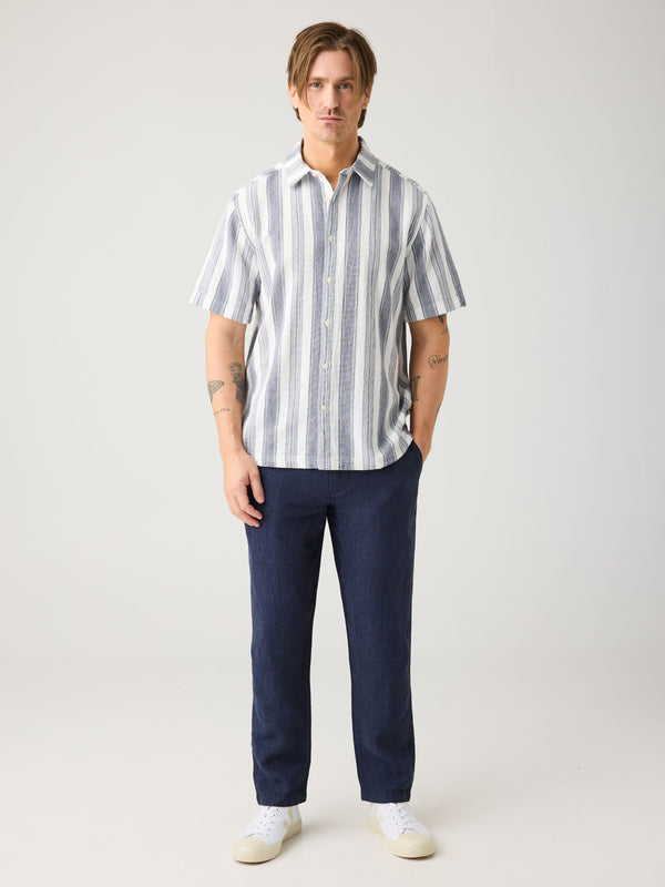 KnowledgeCotton Apparel - MEN CHUCK regular linen pants - GOTS/Vegan Pants 1450 Yarndyed - Total Eclipse