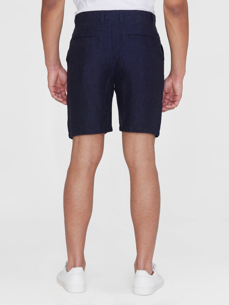 KnowledgeCotton Apparel - MEN CHUCK regular  linen shorts - GOTS/Vegan Shorts 1001 Total Eclipse