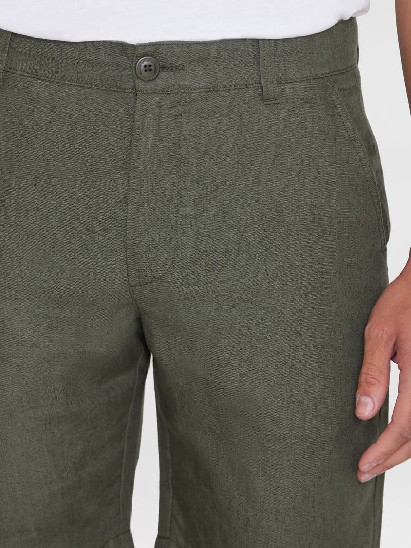 KnowledgeCotton Apparel - MEN CHUCK regular  linen shorts - GOTS/Vegan Shorts 1068 Burned Olive