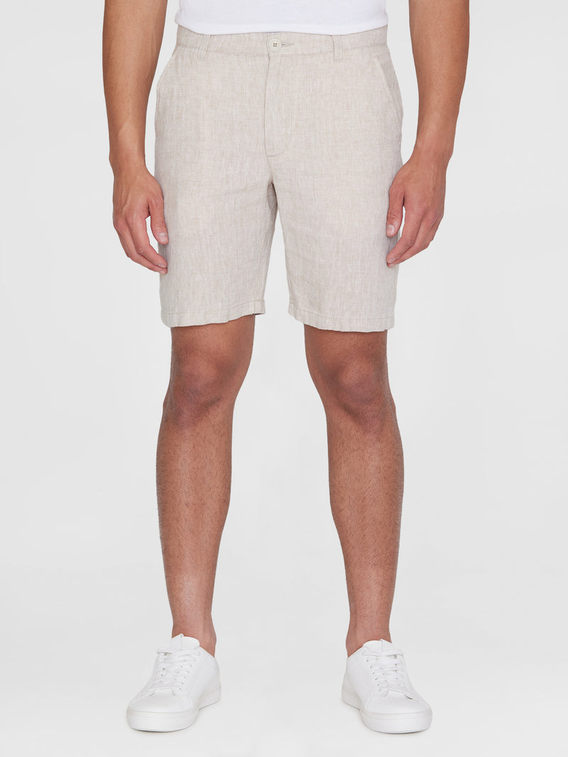 KnowledgeCotton Apparel - MEN CHUCK regular linen shorts - GOTS/Vegan Shorts 1228 Light feather gray