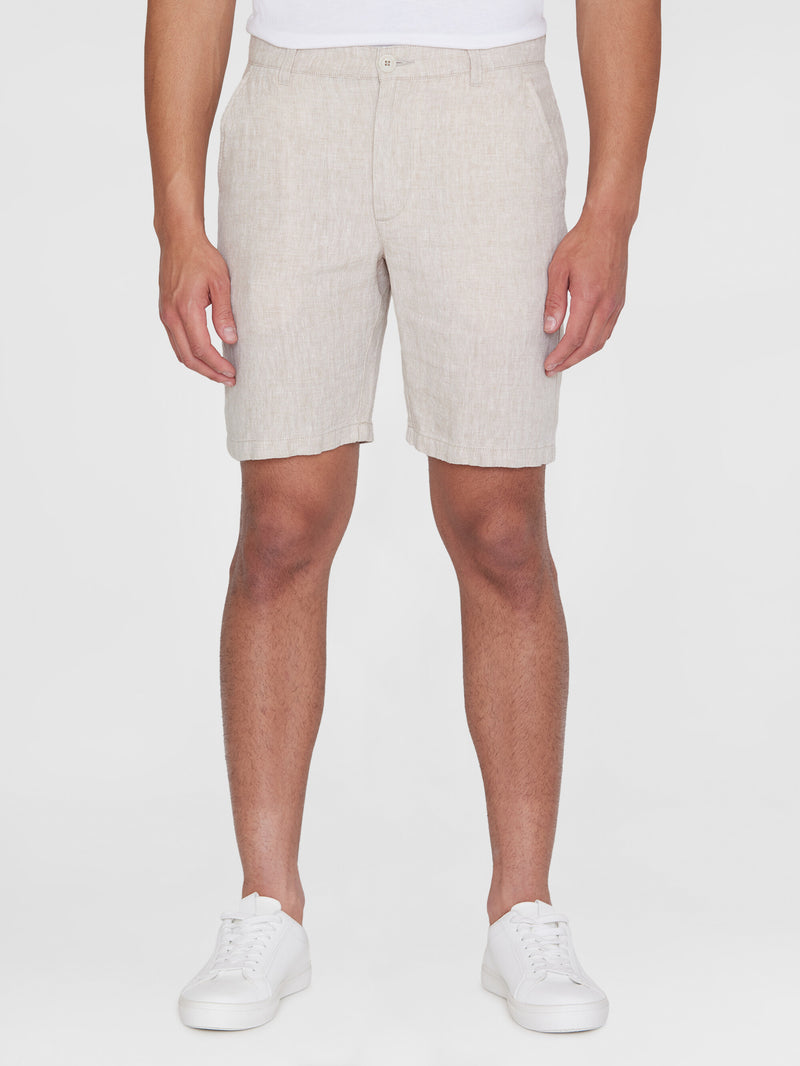 KnowledgeCotton Apparel - MEN CHUCK regular linen shorts - GOTS/Vegan Shorts 1449 Yarndyed - Light feather gray