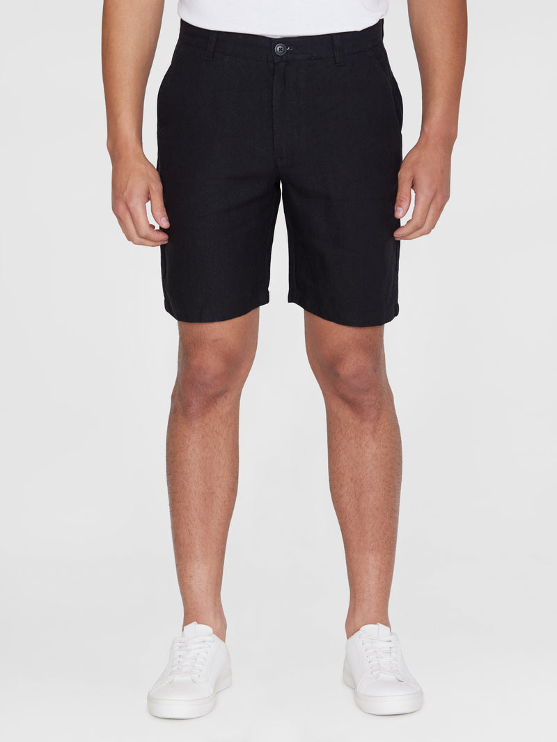 KnowledgeCotton Apparel - MEN CHUCK regular linen shorts - GOTS/Vegan Shorts 1450 Yarndyed - Total Eclipse
