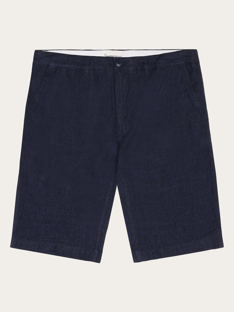 KnowledgeCotton Apparel - MEN CHUCK regular linen shorts - GOTS/Vegan Shorts 1450 Yarndyed - Total Eclipse