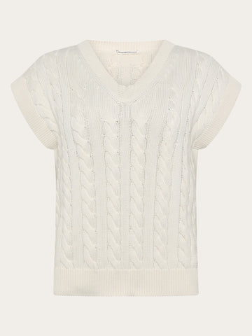 KnowledgeCotton Apparel - WMN Cable knit vest Knits 1387 Egret