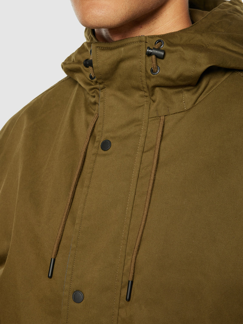 KnowledgeCotton Apparel - MEN Canvas casual long jacket - GOTS Jackets 1100 Dark Olive