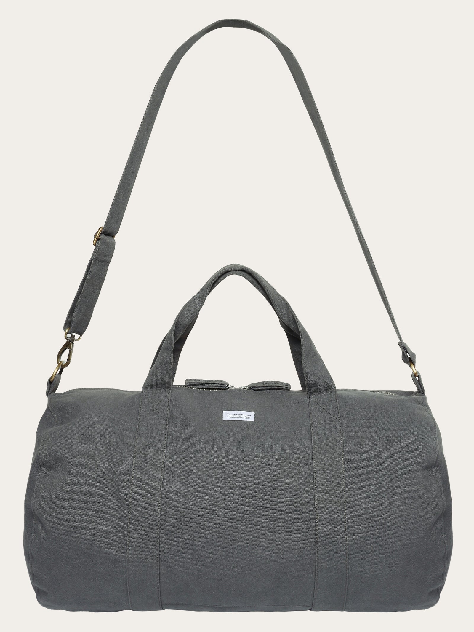 Canvas duffel bag 45L GOTS Vegan Gray Pinstripe von KnowledgeCotton Apparel kaufen