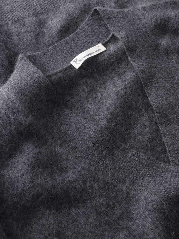 KnowledgeCotton Apparel - WMN Cashmere Crew Neck Cardigan RWS Knits 1073 Dark Grey Melange