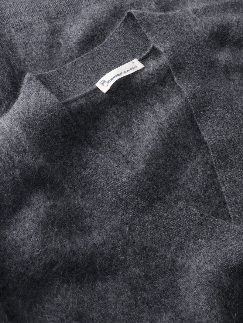KnowledgeCotton Apparel - WMN Cashmere Crew Neck Cardigan RWS Knits 1073 Dark Grey Melange