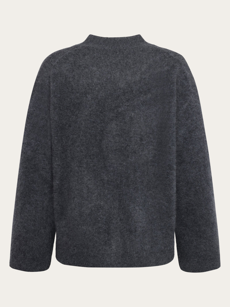 KnowledgeCotton Apparel - WMN Cashmere Crew Neck Cardigan RWS Knits 1073 Dark Grey Melange