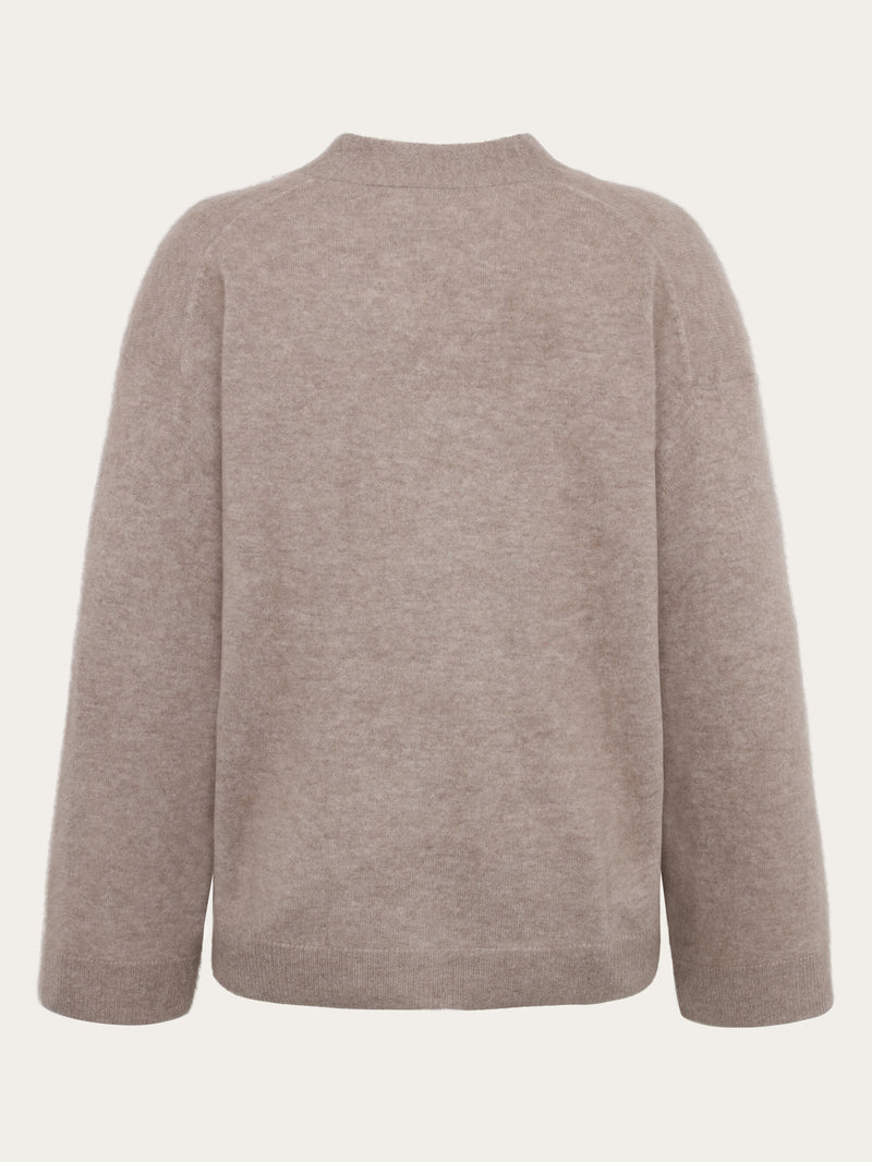 KnowledgeCotton Apparel - WMN Cashmere Crew Neck Cardigan RWS Knits 1336 Kelp melange