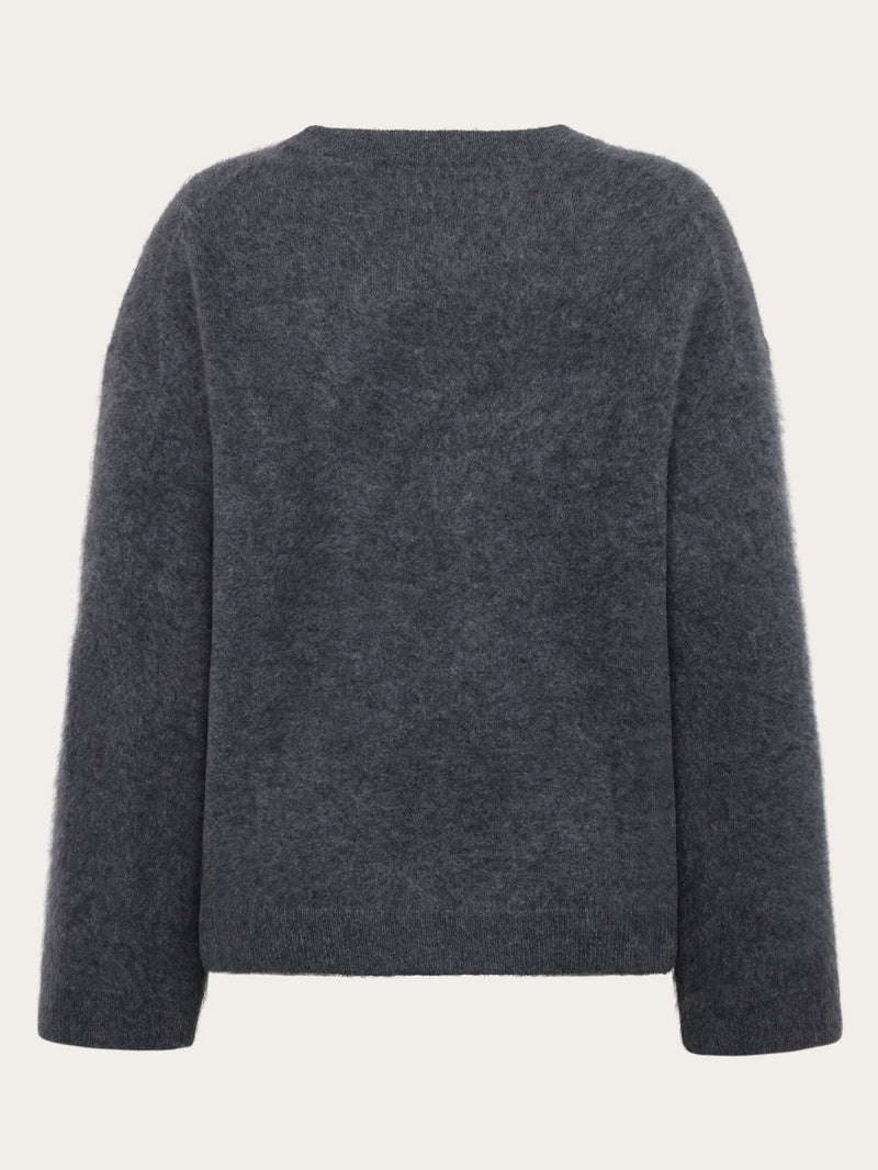 KnowledgeCotton Apparel - WMN Cashmere Crew Neck Knit RWS Knits 1073 Dark Grey Melange