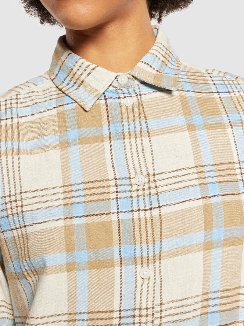 KnowledgeCotton Apparel - WMN Check flannel shirt - GOTS/Vegan Shirts 7021 blue check