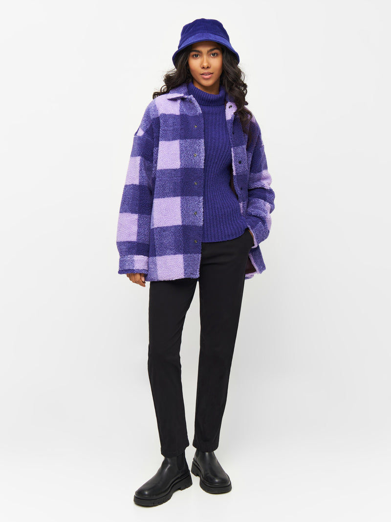 KnowledgeCotton Apparel - WMN Checked teddy overshirt Overshirts 1418 Violet Tulip