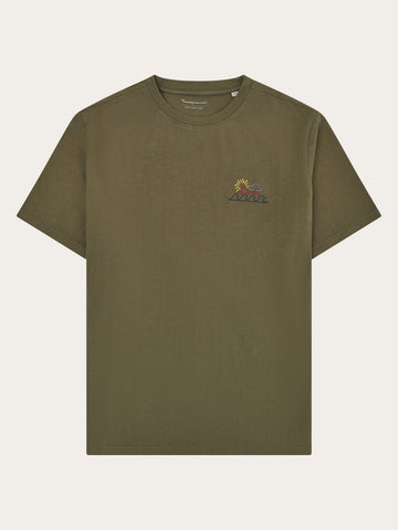 KnowledgeCotton Apparel - MEN Chest print t-shirt T-shirts 1068 Burned Olive