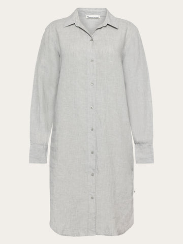 KnowledgeCotton Apparel - WMN Classic linen dress Dresses 1496 Ultimate Grey - Yarndyed