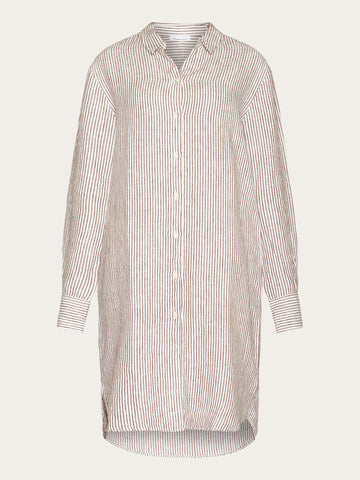 KnowledgeCotton Apparel - WMN Classic striped linen dress - GOTS/Vegan Dresses 8026 Brown stripe