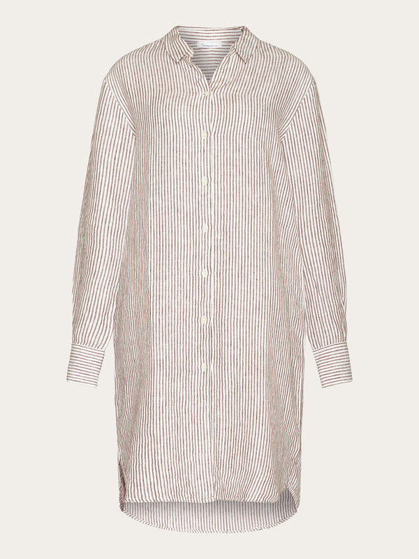 KnowledgeCotton Apparel - WMN Classic striped linen dress - GOTS/Vegan Dresses 8026 Brown stripe