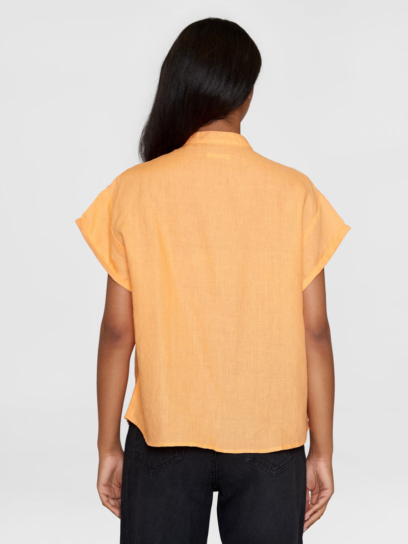 KnowledgeCotton Apparel - WMN Collar stand short sleeve linen shirt Shirts 1444 Cadmium Orange