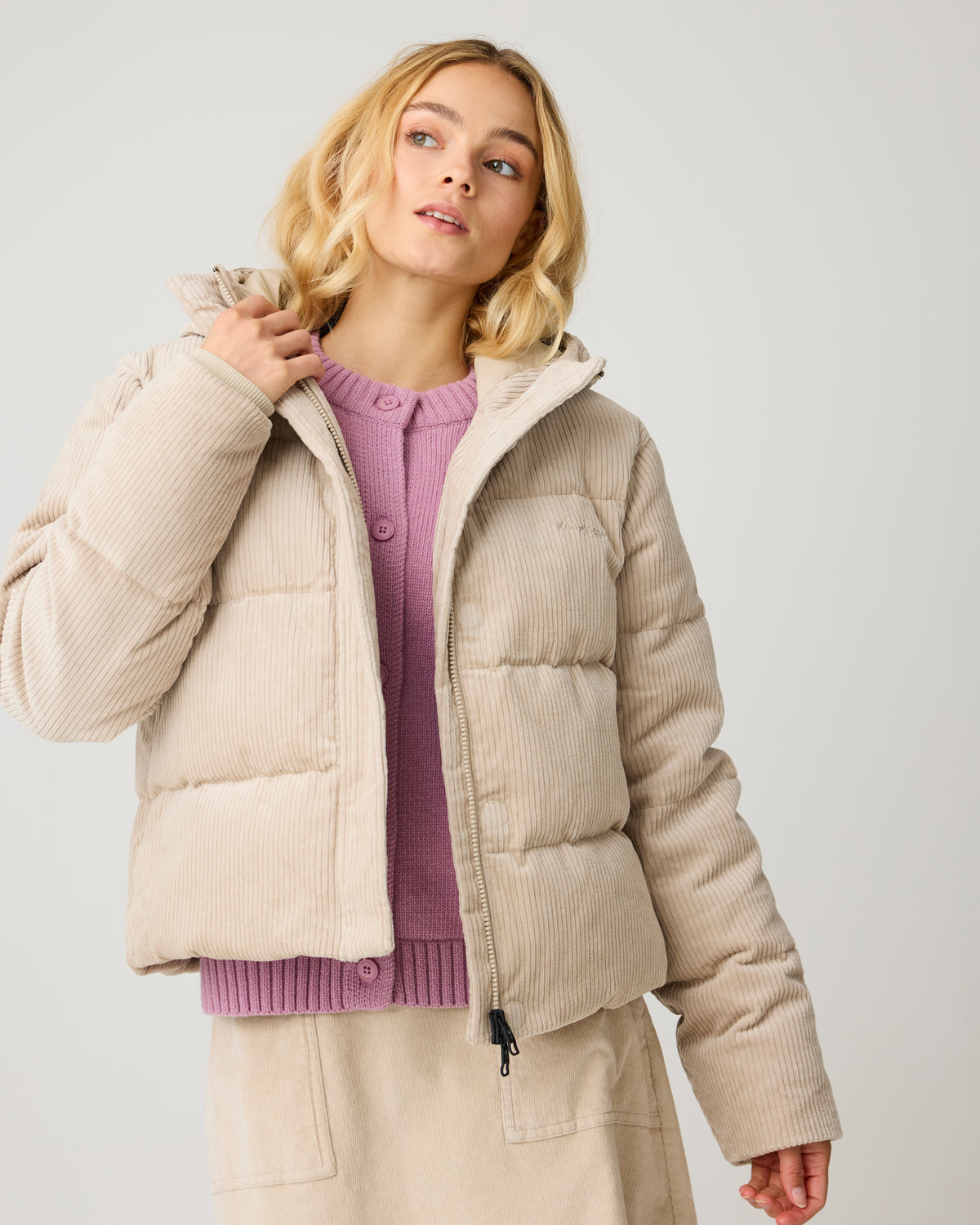 KnowledgeCotton Apparel - WMN Corduroy puffer jacket Jackets 1228 Light feather gray