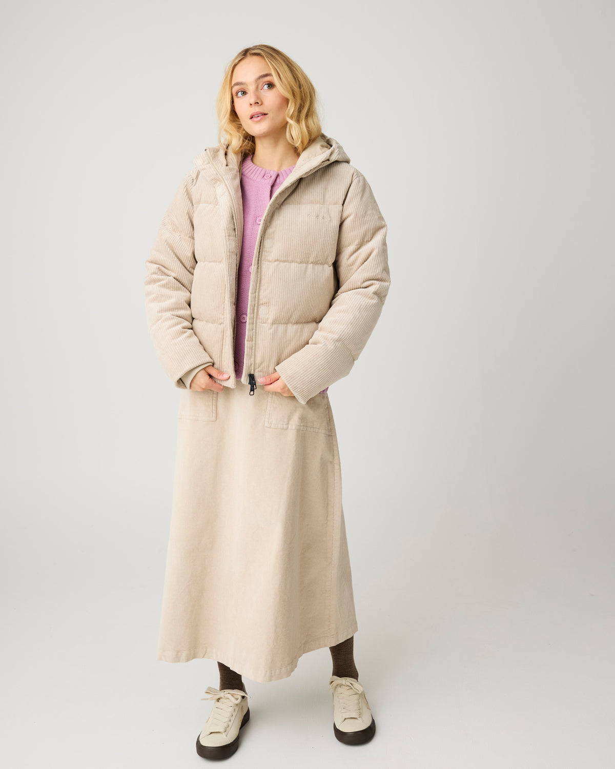 KnowledgeCotton Apparel - WMN Corduroy puffer jacket Jackets 1228 Light feather gray