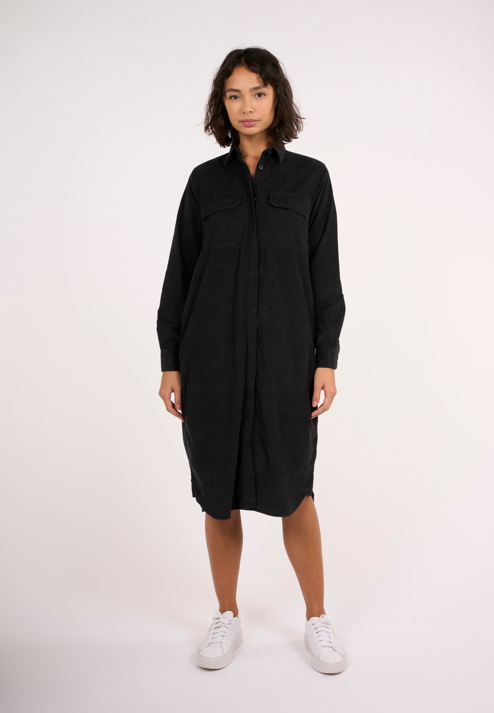 Black corduroy shirt dress on sale