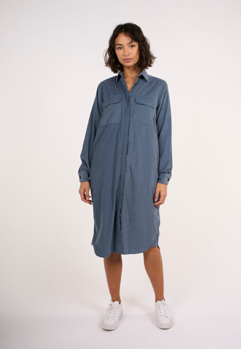 KnowledgeCotton Apparel - WMN Corduroy shirt dress Dresses 1361 China Blue