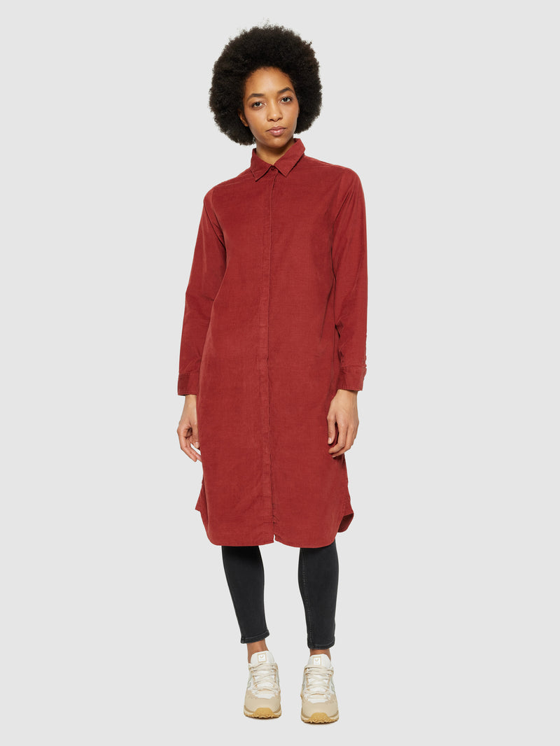 KnowledgeCotton Apparel - WMN Corduroy shirt dress Dresses 1478 Fired Brick