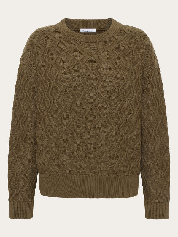 KnowledgeCotton Apparel - WMN Cotton cable crew neck - Regenerative Organic Certified® - GOTS/Vegan Knits 1100 Dark Olive