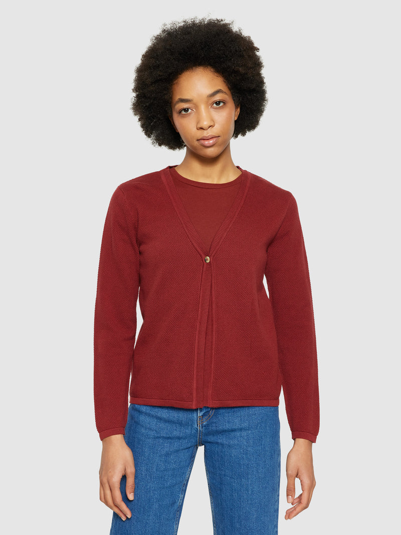 KnowledgeCotton Apparel - WMN Cotton micro bubble cardigan - Regenerative Organic Certified® - GOTS/vegan Knits 1478 Fired Brick