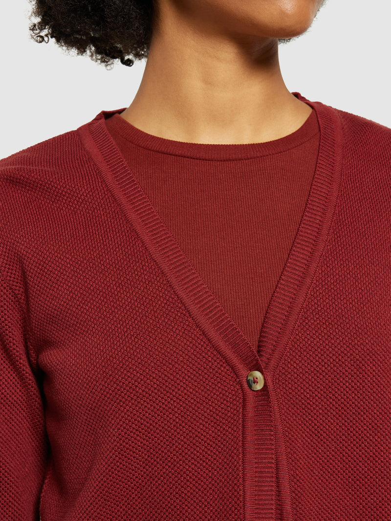 KnowledgeCotton Apparel - WMN Cotton micro bubble cardigan - Regenerative Organic Certified® - GOTS/vegan Knits 1478 Fired Brick