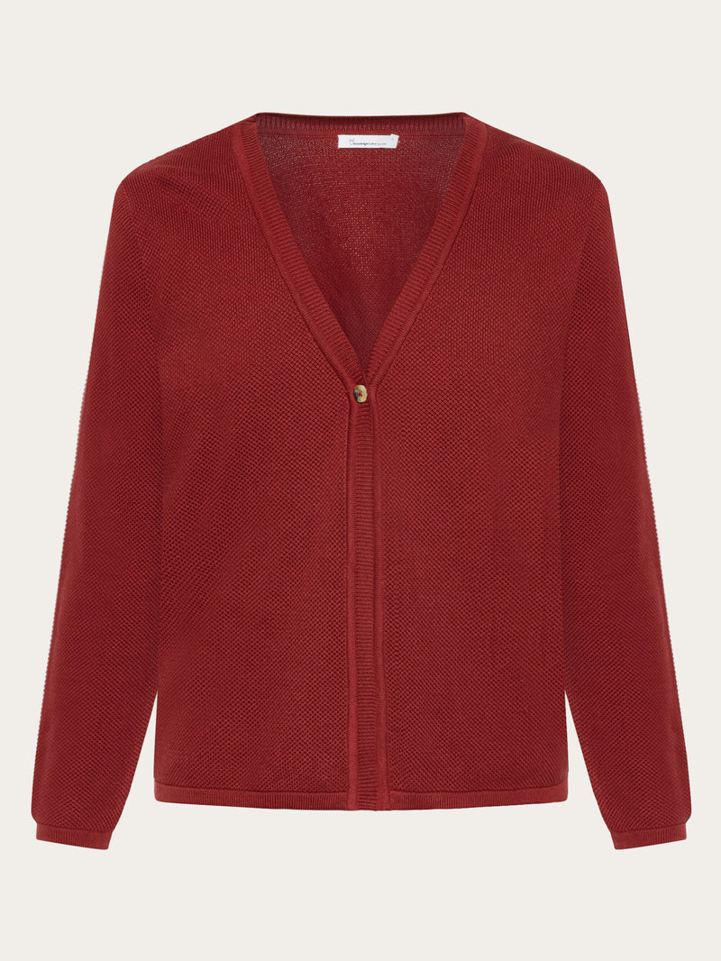 KnowledgeCotton Apparel - WMN Cotton micro bubble cardigan - Regenerative Organic Certified® - GOTS/vegan Knits 1478 Fired Brick