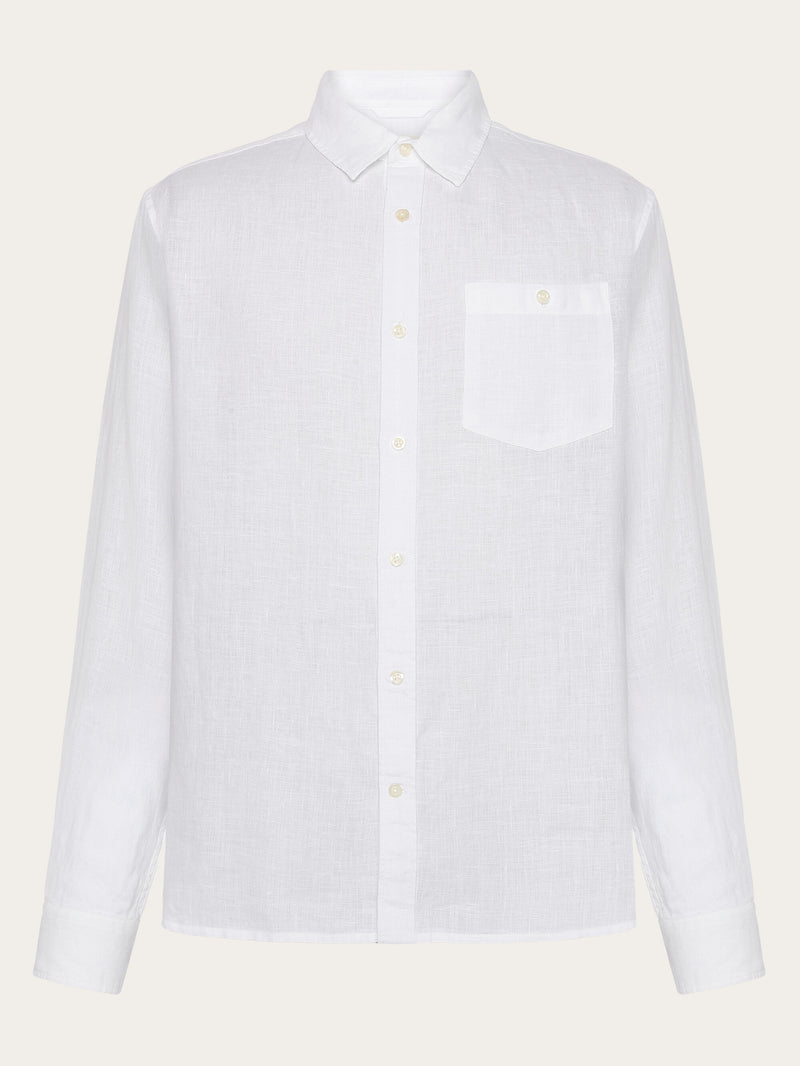 KnowledgeCotton Apparel - MEN Custom fit linen shirt Shirts 1010 Bright White