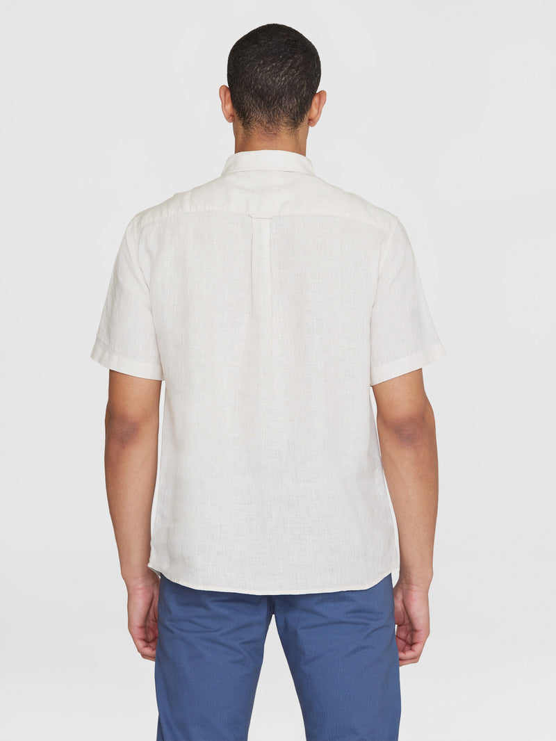 KnowledgeCotton Apparel - MEN Custom fit linen short sleeve shirt Shirts 1228 Light feather gray