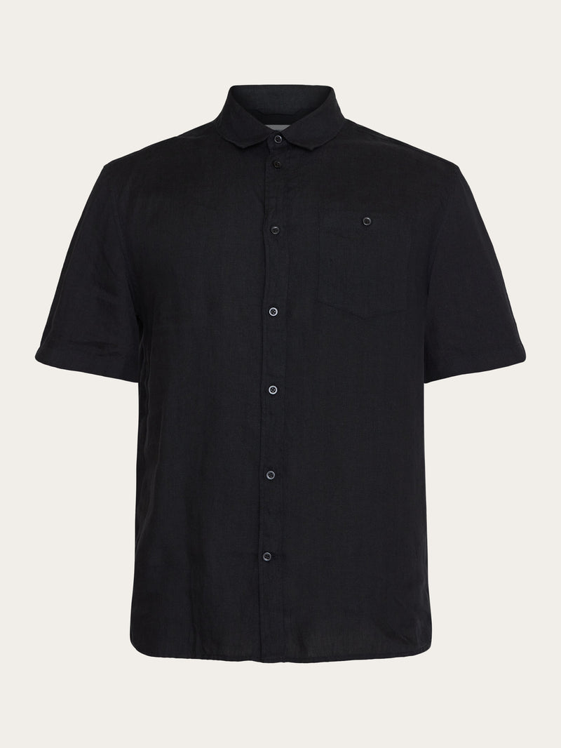 KnowledgeCotton Apparel - MEN Custom fit linen short sleeve shirt Shirts 1300 Black Jet