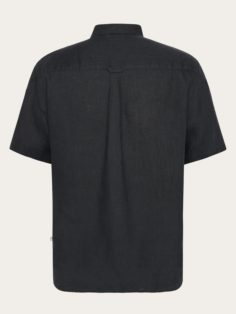 KnowledgeCotton Apparel - MEN Custom fit linen short sleeve shirt Shirts 1300 Black Jet