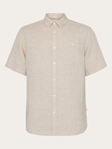 KnowledgeCotton Apparel - MEN Custom fit linen short sleeve shirt Shirts 1449 Yarndyed - Light feather gray