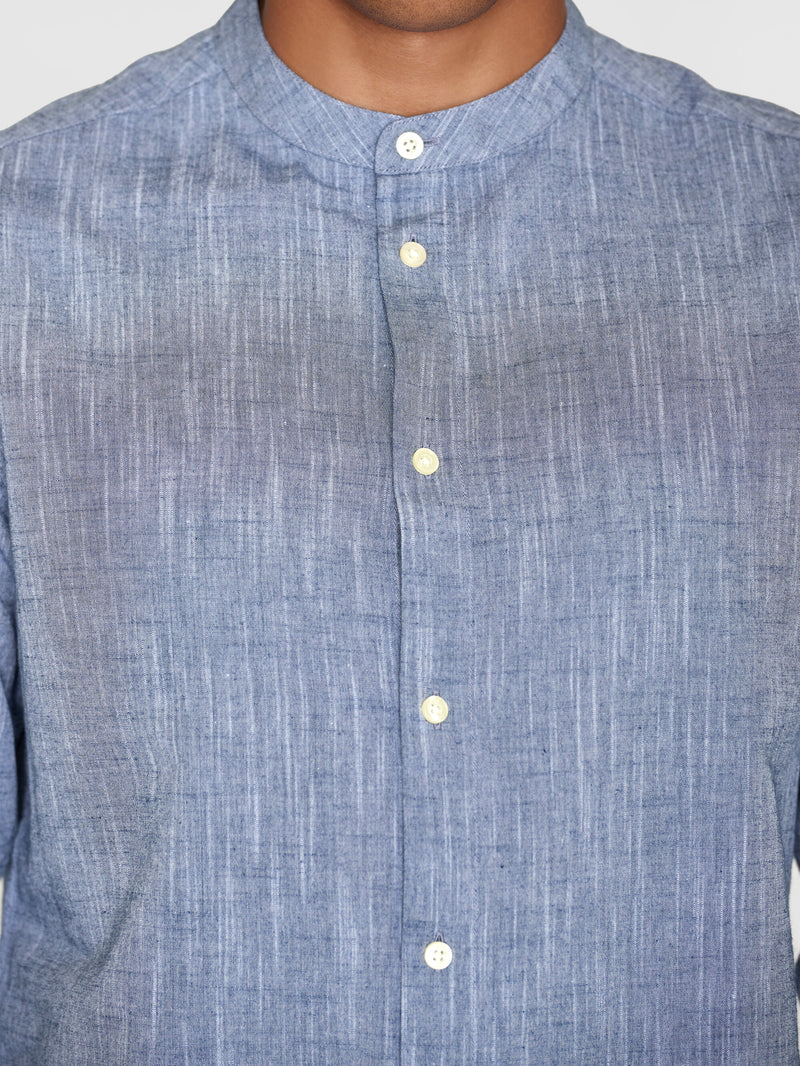 KnowledgeCotton Apparel - MEN Custom fit linen stand collar shirt Shirts 1001 Total Eclipse