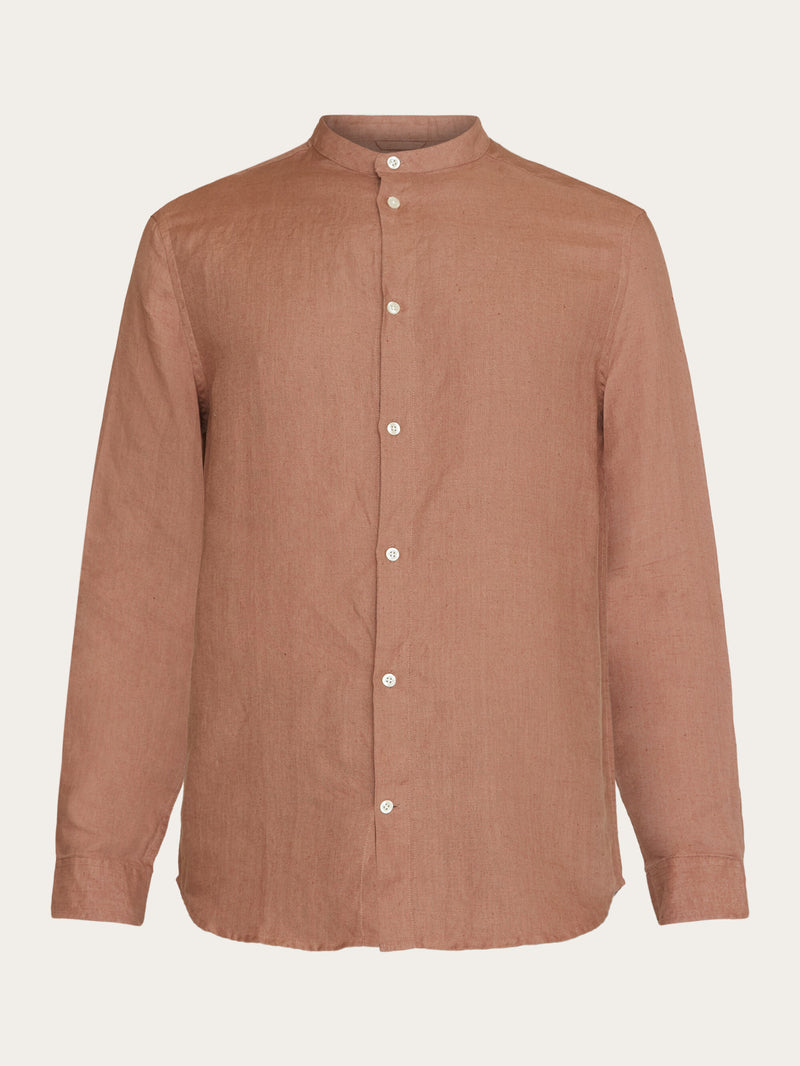 KnowledgeCotton Apparel - MEN Custom fit linen stand collar shirt Shirts 1437 Chocolate Malt