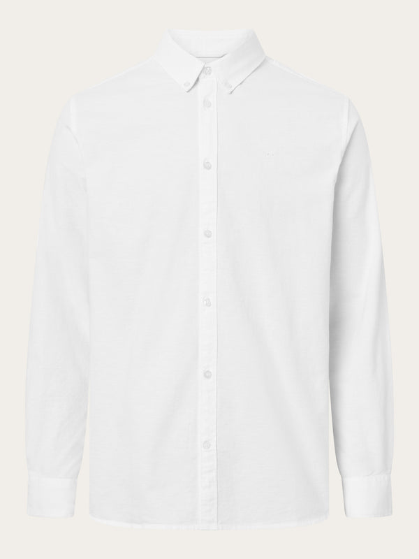 KnowledgeCotton Apparel - MEN Custom tailored fit small owl oxford shirt Shirts 1010 Bright White