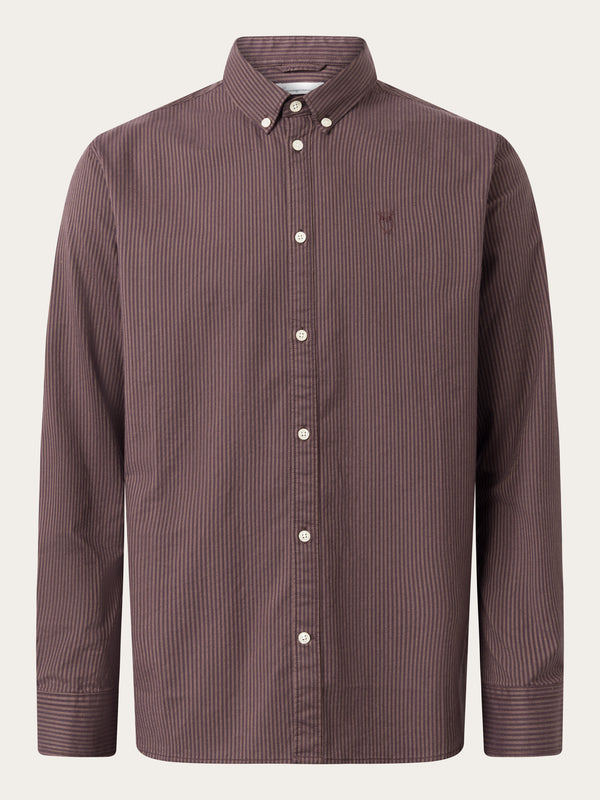 KnowledgeCotton Apparel - MEN Custom tailored owl striped oxford shirt Shirts 8026 Brown stripe