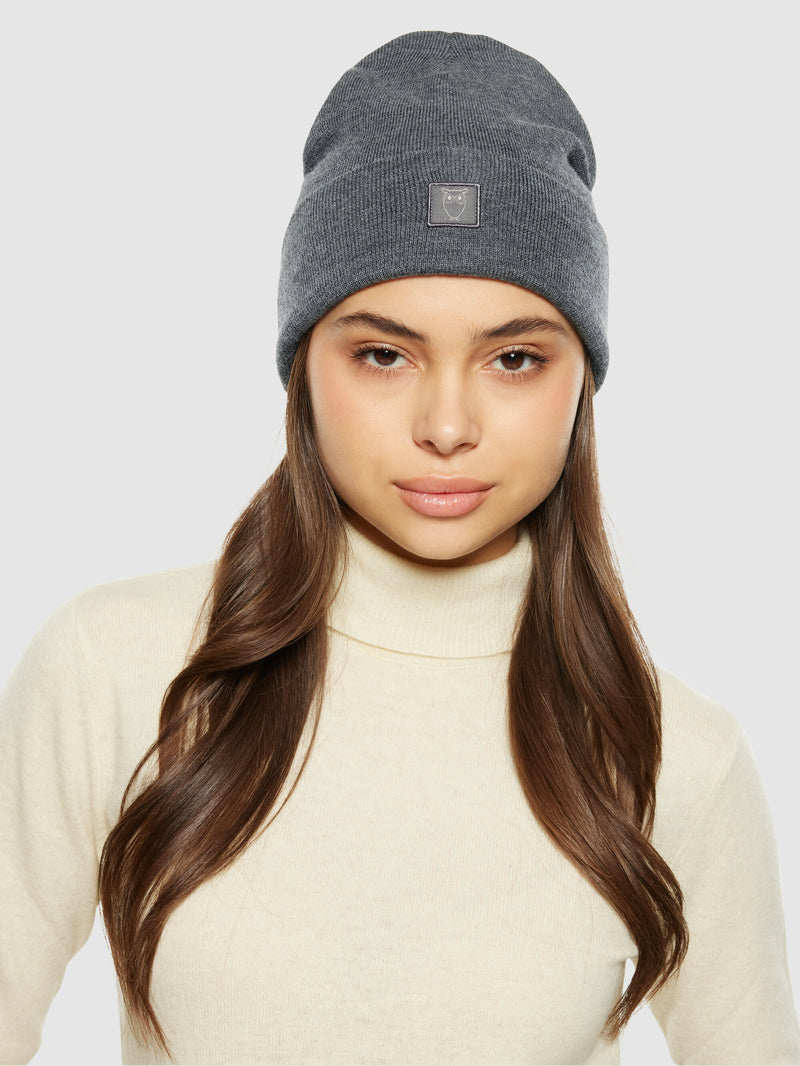 KnowledgeCotton Apparel - UNI Merino Wool Double Layer Beanie RWS Hats 1073 Dark Grey Melange