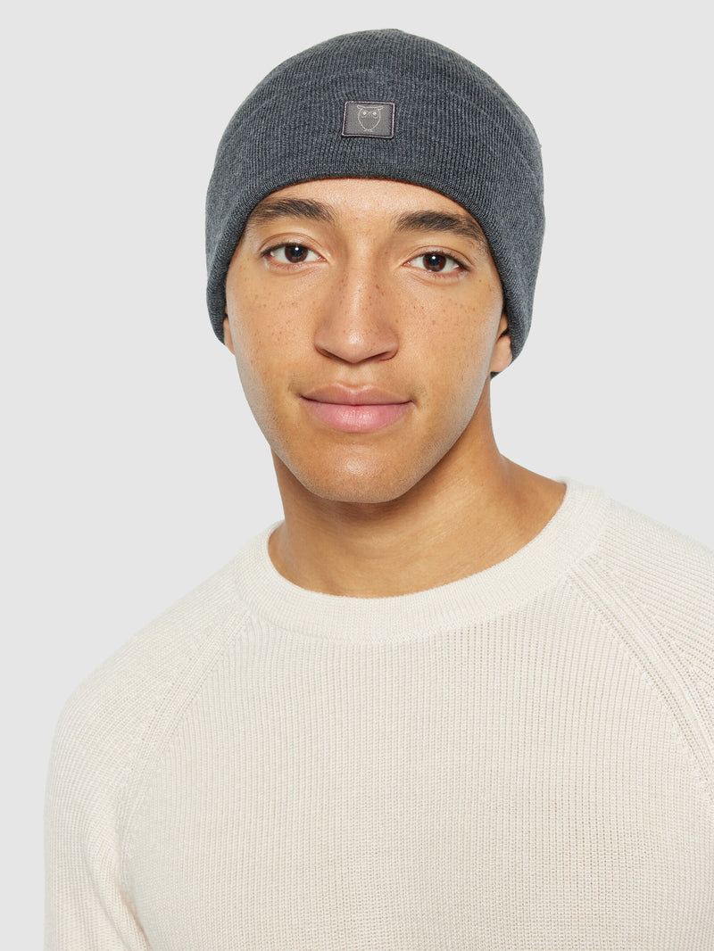 KnowledgeCotton Apparel - UNI Merino Wool Double Layer Beanie RWS Hats 1073 Dark Grey Melange